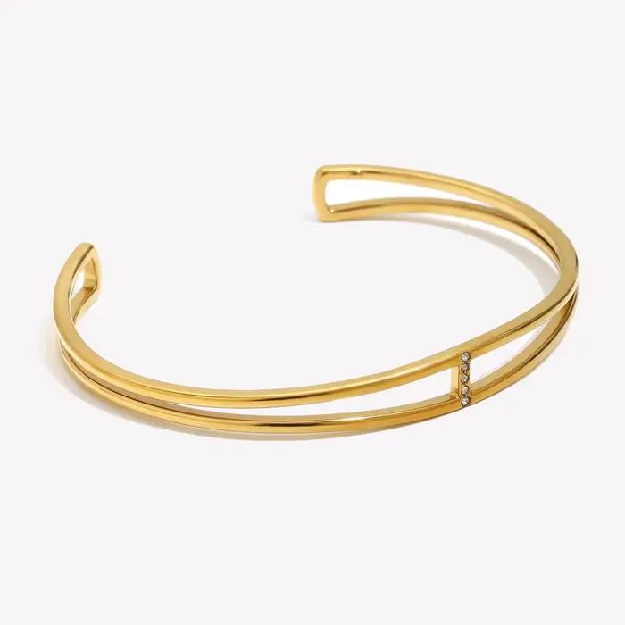 E.B.belle – Bracelet ajouré minimaliste et créatif en acier inoxydable, avec Zircon, Style doux, plaqué or 18 carats, bijoux pour femmes