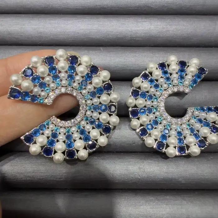 Boucles d'oreilles en perles géométriques en forme d'éventail, mode féminine de luxe