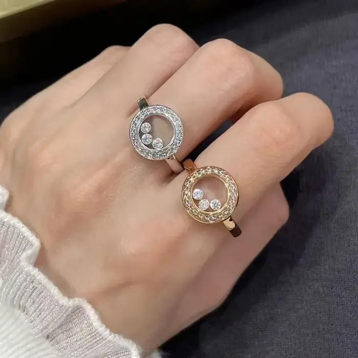 Bague Happy Move à 3 pierres de haute qualité, pavé de zircone AAA, bijoux fins pour femmes