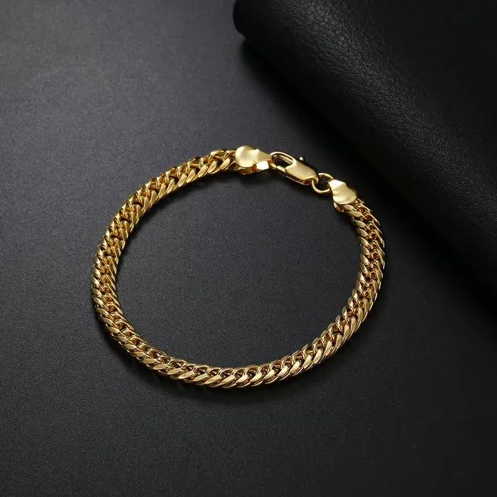 Bracelets en argent sterling 925 avec chaîne géométrique en or 18 carats de 6 mm pour femmes et hommes, bijoux fins, cadeaux de mariage et de Noël