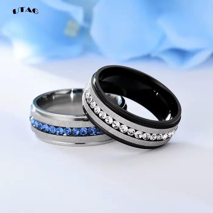 UTAG – bague hip hop pour hommes, en acier inoxydable, pierre bleue/blanche, Rock, mode, bijoux masculins, anneaux de mariage, accessoires, vente en gros, 316L
