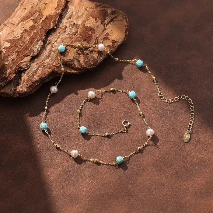 KISS MANDY – collier bohème en pierre naturelle turquoise et perles pour femmes, collier ras du cou en argent sterling 925, bijoux tendance, cadeau MPN12