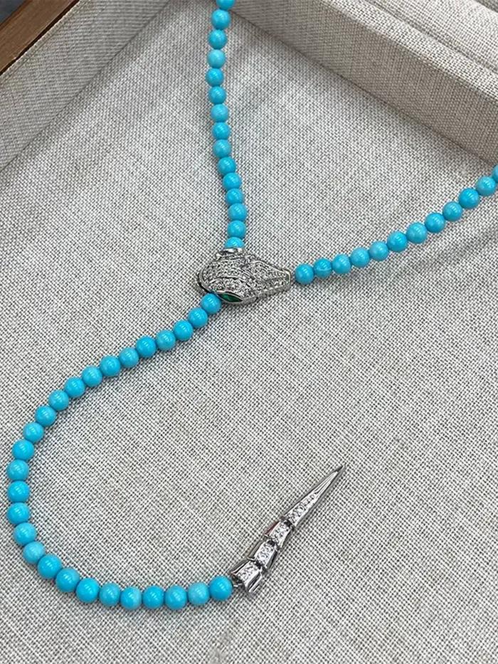 Ensemble collier serpent turquoise vintage gris clair style rétro luxueux pour femmes occasions spéciales