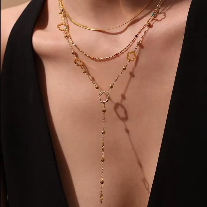 Collier Long en acier inoxydable de qualité supérieure, tendance, Style nez de cochon, pendentif goutte en forme de Y, collier étanche pour femmes et filles, bijoux