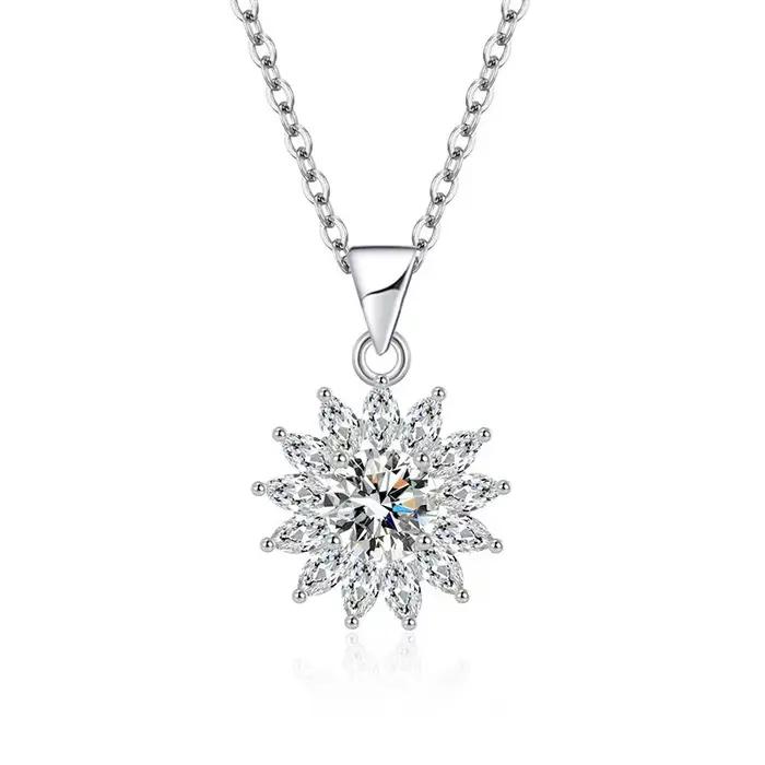 Collier en argent sterling 925 pour femmes, Zircom avec diamant de laboratoire, bijoux, pendentif de mariage, plaqué or blanc