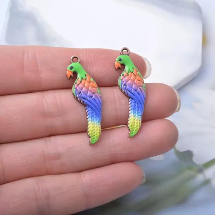10 pièces/lot Breloques perroquet style bohème en alliage, animaux colorés, pendentifs pour colliers et composants de bijoux DIY pour boucles d'oreilles