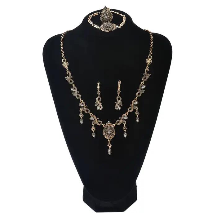 Bijoux de mariage en cristal, ensemble de bijoux en Bronze arabe, cadeau de mariée, mode algérienne, collier, boucles d'oreilles, Bracelet, bague