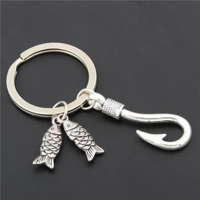 Porte-clés de pêche en hameçon, 1 pièce, poisson de plage, ancre, phare, breloques, bijoux d'été, cadeau