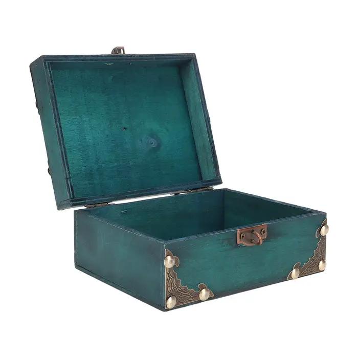 Boîte de rangement à bijoux en bois avec serrure, boîte à trésors vintage artisanale exquise pour le rangement des bijoux, collection d'objets