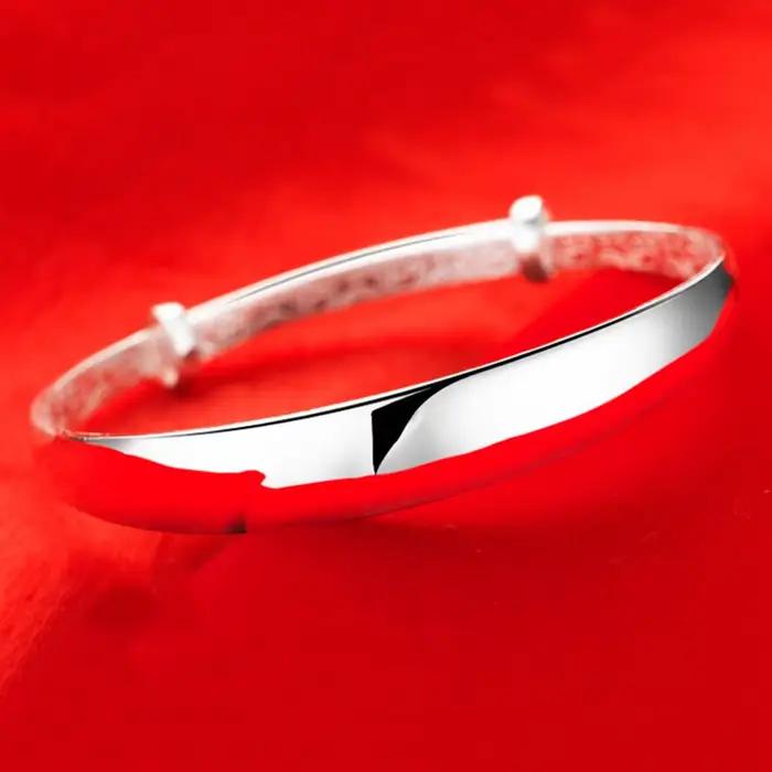 Bracelet jonc rond tendance en argent sterling 925, grand jonc simple pour femme, cadeau bijoux - Nouvelle collection
