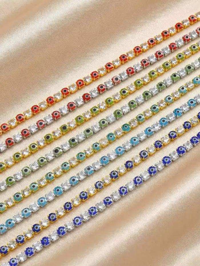 Bracelet Tennis Bohème Anti-Mauvais Œil en Zircon Cubique AAA, Bracelets Chaîne Œil Turc Bleu pour Femme, Bijoux de Luxe, Cadeau