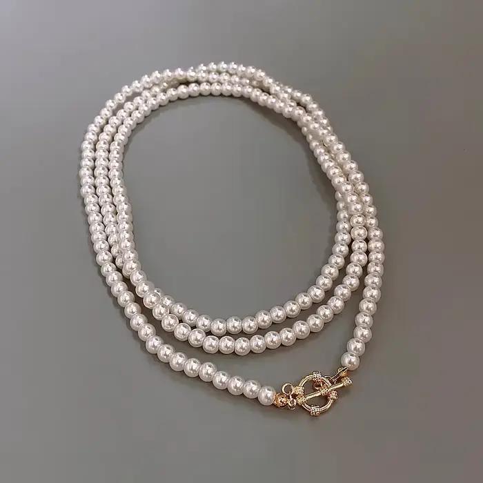 Collier de perles rétro pour femmes, méthode d'usure Multiple exagérée, Long collier