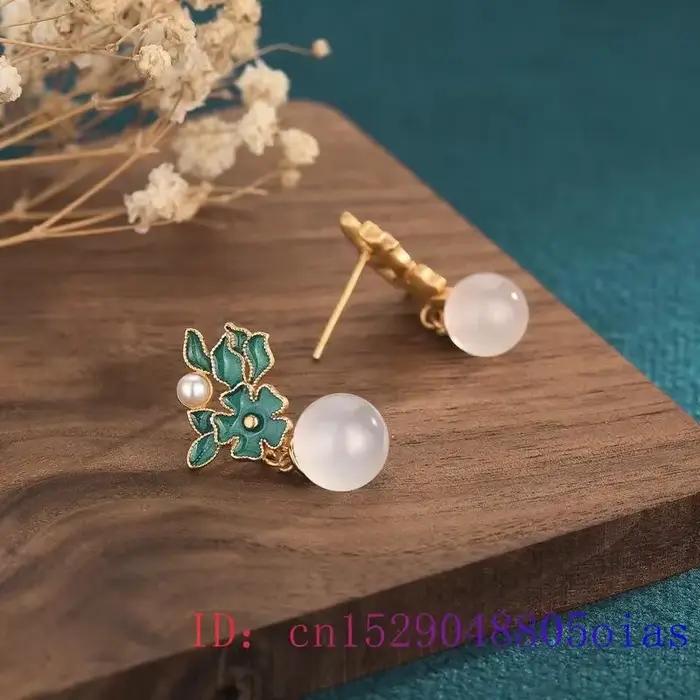 Boucles d'oreilles en perles de Jade blanc, bijoux en cristal, amulette, pierres précieuses, cadeaux à la mode, calcédoine, porte-bonheur pour femmes, Zircon naturel