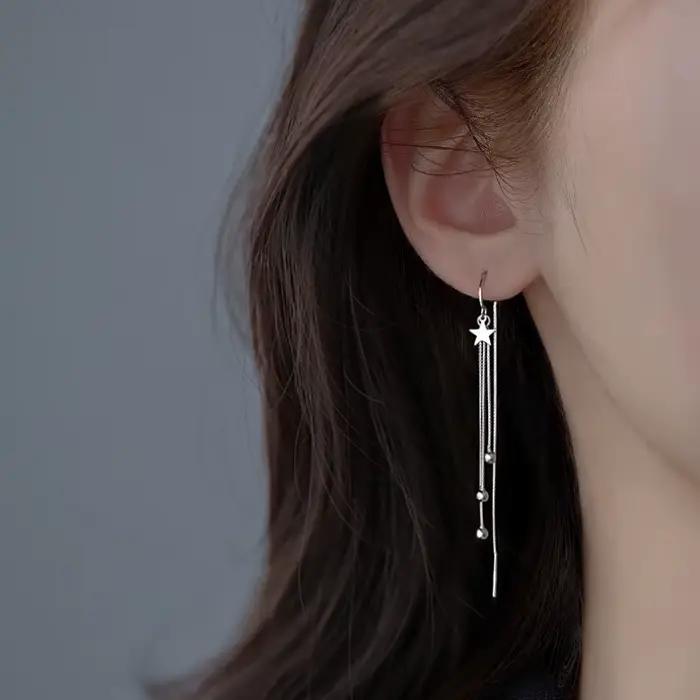 Boucles d'oreilles longues pampilles en argent Sterling 925 pour femmes, bijoux exquis, accessoires, cadeaux, Colorfast