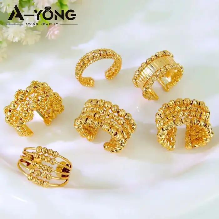 Bagues de perles réglables en or 24 carats, mode arabe, bague de mariage de mariée nigériane, dubaï, femmes musulmanes, bijoux Vintage arabesque
