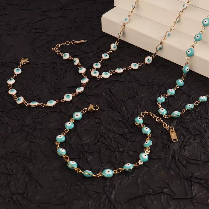 Collier en acier inoxydable 316L, couleur or, chaîne colorée contre le mauvais œil, colliers en émail pour femmes, ras du cou, bijoux cadeau