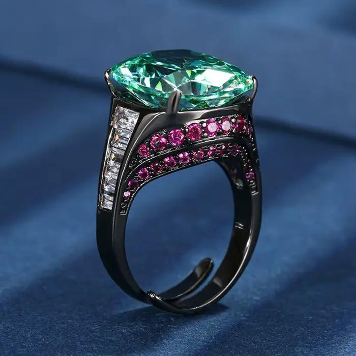 Vinregem – bague ouverte réglable de luxe en tourmaline Paraiba créée en laboratoire, 14x16 MM, cadeau d'anniversaire, bijoux fins, vente en gros