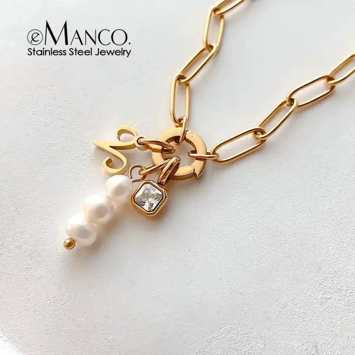 Bracelet Minimaliste de Luxe eManco pour Femme, Breloques Interchangeables, Acier Inoxydable, Couleur Or, Accessoire Chic pour le Travail et les Rendez-vous