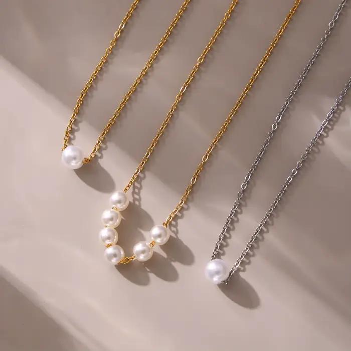 Magnifique collier ras du cou à chaîne au design simple pour femme, pendentif perle, bijou en acier inoxydable plaqué or 18 carats