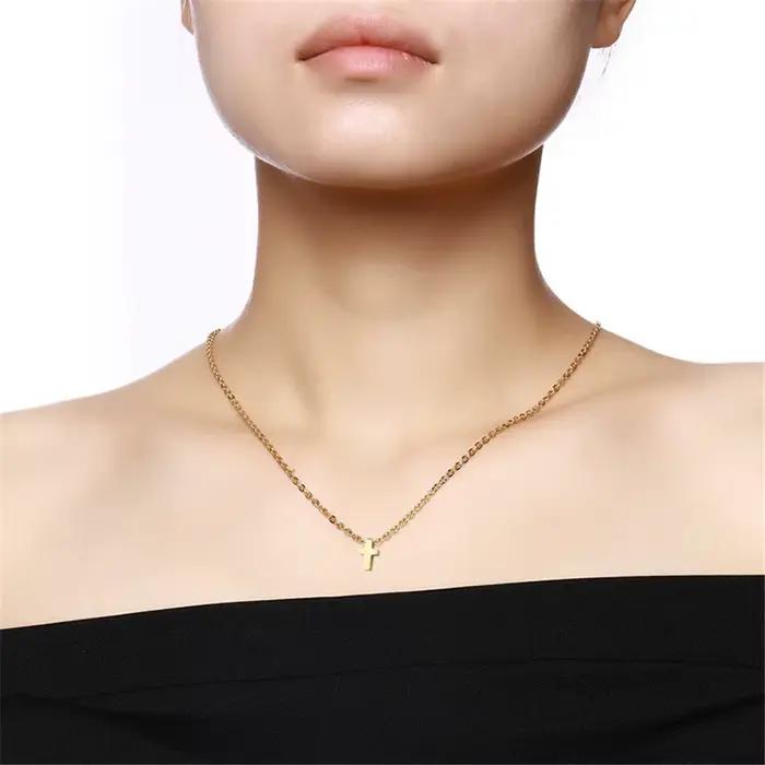 Collier croix en or pour femmes, petits pendentifs croix de jésus, Simple, couleur or, acier inoxydable, bijoux à la mode, cadeau