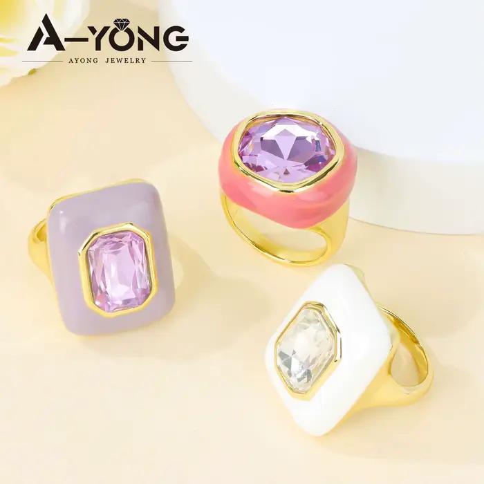 Bague en cristal coloré exquis 14k, mode européenne, bagues de Cocktail en zircone pour femmes, bijoux de déclaration Vintage tendance