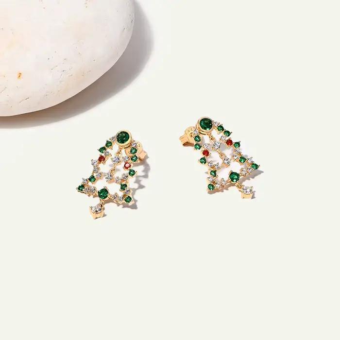 Attagems 2025 boucles d'oreilles arbre de noël en argent Sterling S925 plaqué or 18 carats Zircon Eardrop pour femmes fille fête bijoux fins