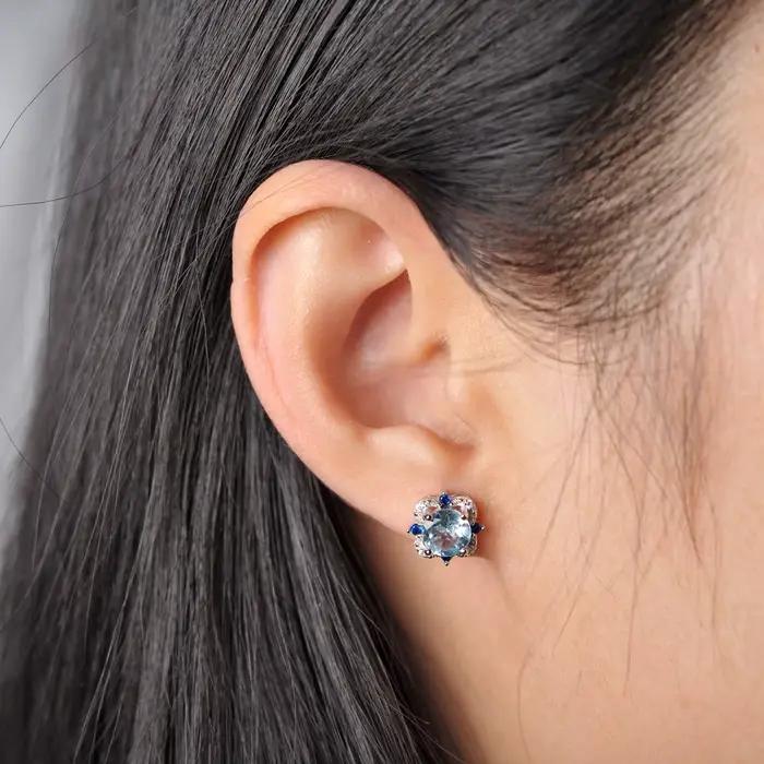 Potiy – boucles d'oreilles en argent Sterling 925, Topa bleu ciel naturel, bijoux élégants pour femmes, ensembles rétro de qualité de luxe, cadeaux de saint-valentin