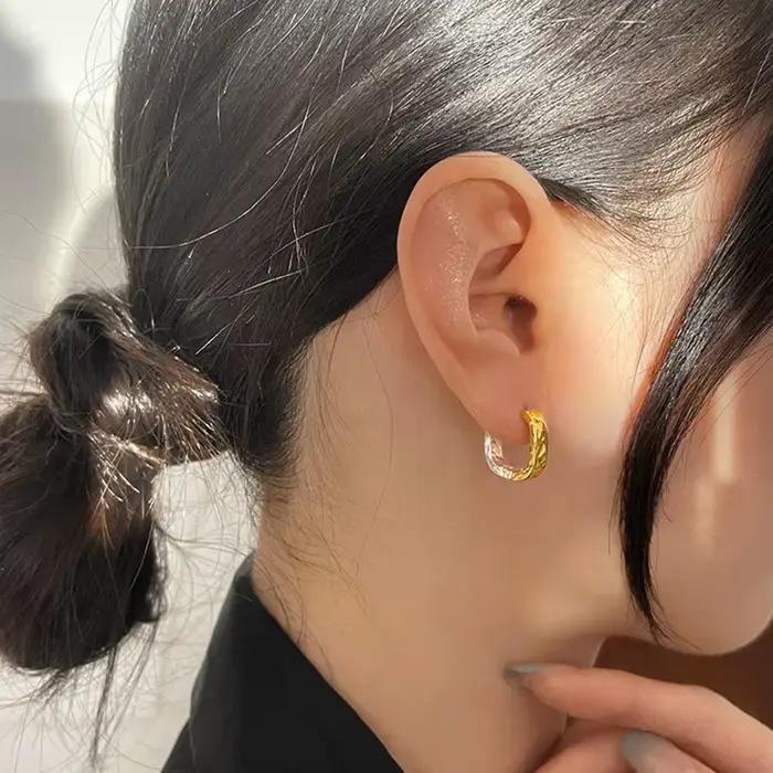Boucle d'oreille carrée bohème minimaliste en argent Sterling 925 véritable pour femmes, cerceau, accessoires de bijoux