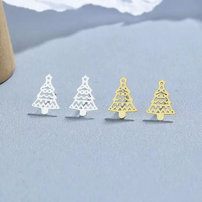 Boucles d'oreilles festives et féminines en forme d'arbre de Noël et de flocon de neige 2025, argent sterling S925