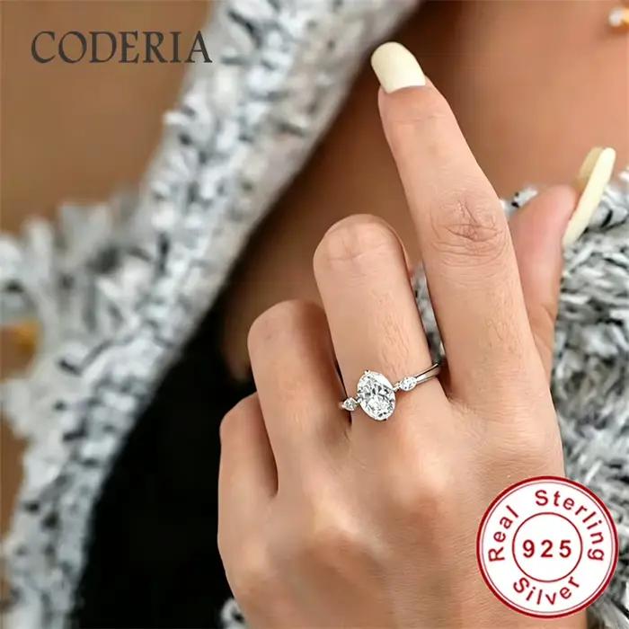 Anneaux de fiançailles en argent sterling 925 véritable plaqué or blanc 18 carats pour femmes, bijoux de mariage, coupe ovale, anneau en moissanite 2 carats