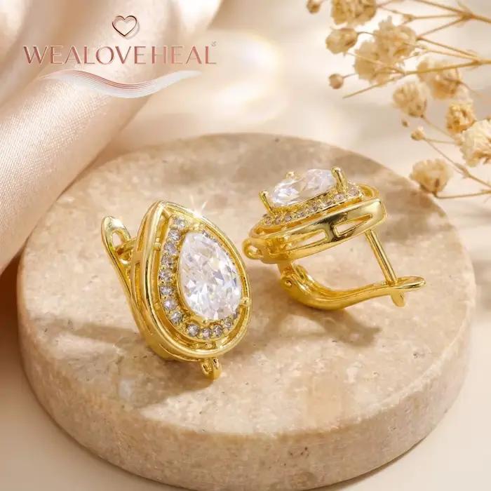 6 Styles de Supports de Boucles d'Oreilles de Luxe à Leverback, en Laiton Plaqué Or 18K, avec Pavé de Zircon Cubique et Saphir Bleu en Forme de Goutte, pour la Fabrication de Bijoux DIY