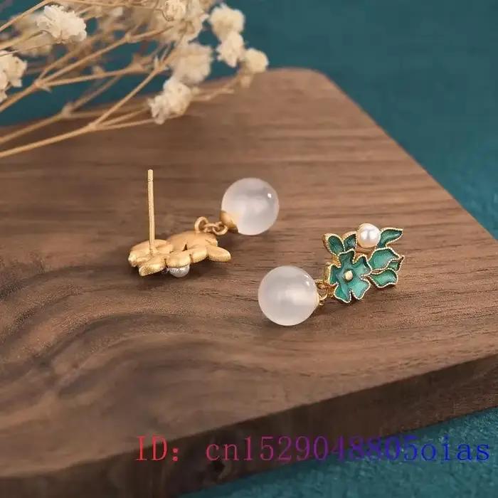 Boucles d'oreilles en perles de Jade blanc, bijoux en cristal, amulette, pierres précieuses, cadeaux à la mode, calcédoine, porte-bonheur pour femmes, Zircon naturel
