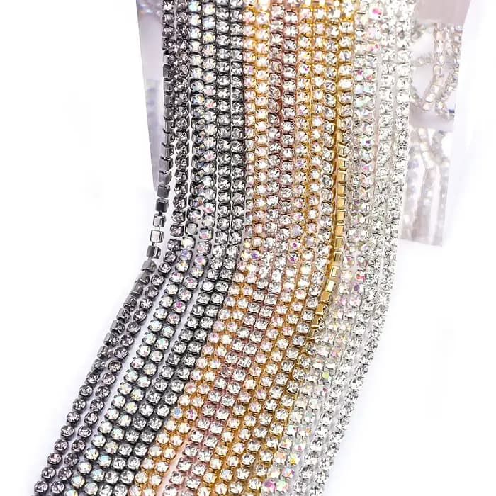 VC 1/5 yards SS6-SS18(1.5mm-4.5mm) argent/or rouge Base cristal strass chaîne couture verre strass tasse chaîne