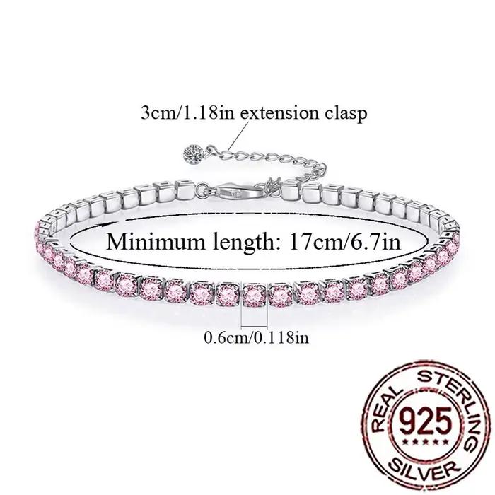 CWWZircons – Bracelets de tennis en argent sterling 925 avec magnifiques cristaux CZ roses pour femmes et filles, bijoux fins pour mariage et fête, SB013