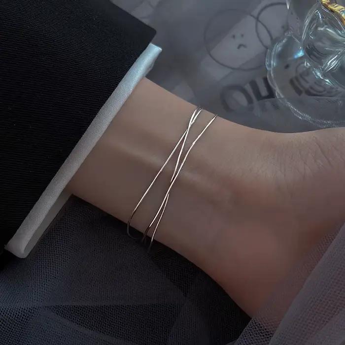 Bracelets en argent Sterling 925 pour femmes, Simple, coréen, bobine multicouche réglable, bijoux cadeaux de fête de mariage