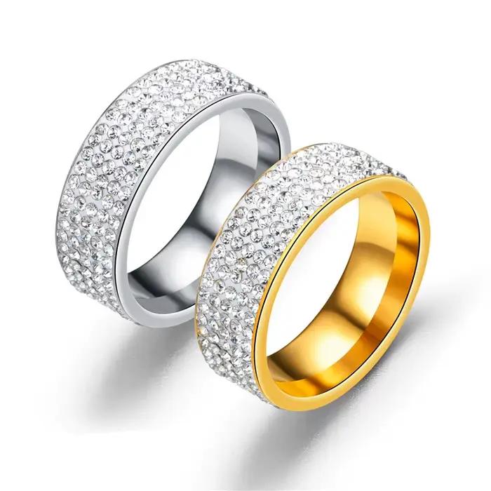 Bague en acier de Style rétro Vintage pour femmes, 5 rangées de bijoux en cristal clair, bagues de fiançailles et de mariage en acier inoxydable, offre spéciale