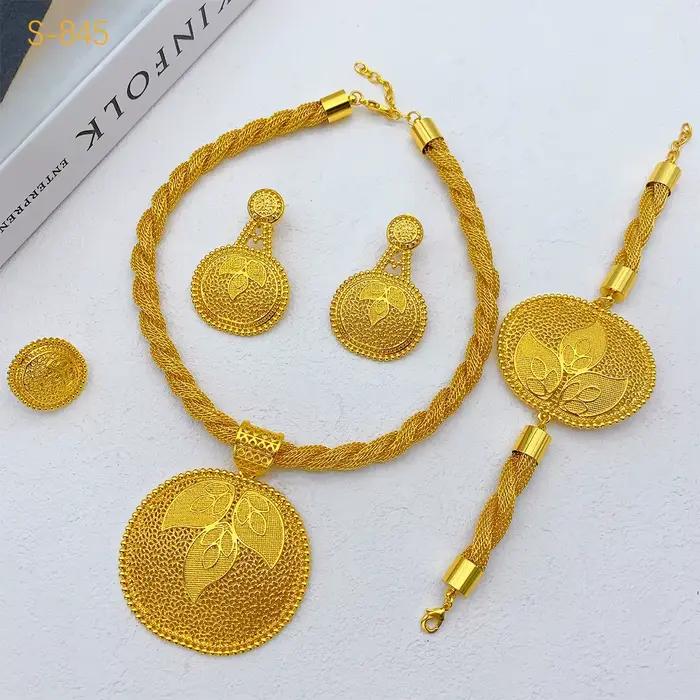 Ensemble de bijoux pour femmes, collier et boucles d'oreilles irrégulières de luxe indien dubaï, ensemble de couleur or 24 carats pour mariée éthiopienne, mariage