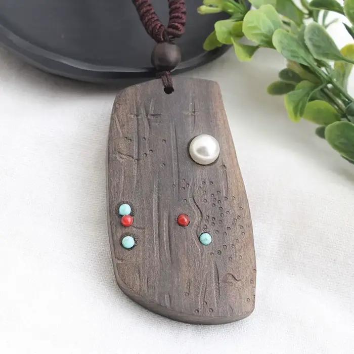 Collier Pendentif Abacus Gourd Bohème Ethnique Longue Chaîne pour Pull, Bijoux Bouddhistes, Accessoires Femme, Collier de Perles en Bois
