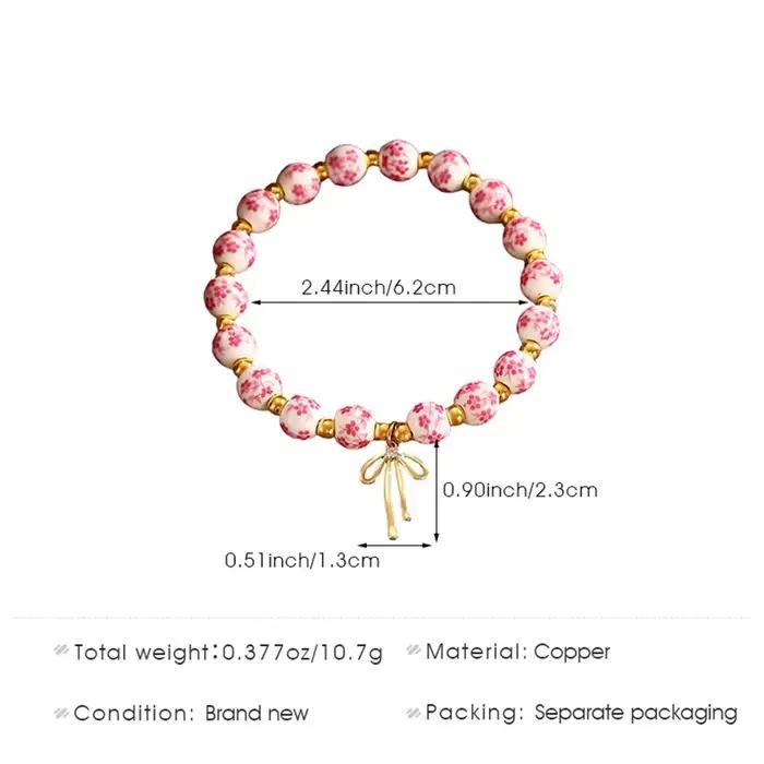 Bracelet en céramique avec nœud fait à la main, bleu et blanc, corde élastique réglable chinoise, pendentif pour fille à la mode, accessoires cadeau