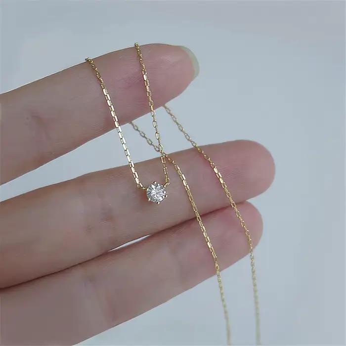 Collier SENLISSi en argent sterling 925 plaqué or 18 carats avec un seul zircon étincelant, chaîne de clavicule pour femmes, bijoux de mariage, colliers
