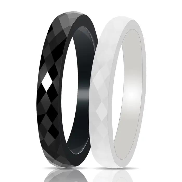 Bagues en céramique pour femmes, décontractées, noir clair, blanc, Surface coupée, bijoux en céramique, à la mode, livraison directe