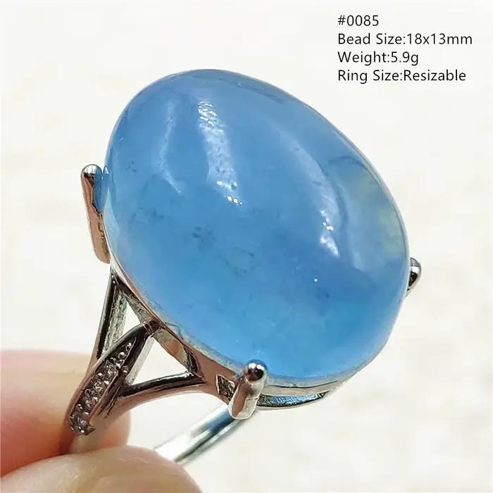 Bague brésilienne réglable avec perles d'aigue-marine bleue naturelle pour femme, bijoux ovales en argent regardé 925, Uto AAA
