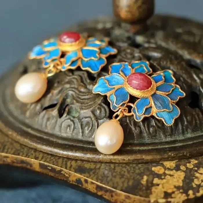 Boucles d'Oreilles Originales en Soie Dorée Everisonne pour Femme, Bijoux en Argent, Style Chinois, Palais Rétro, Charme Unique