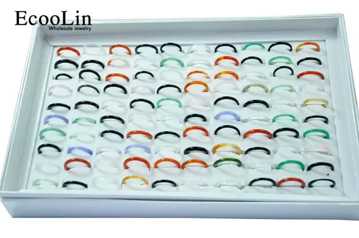 EcooLin – bijoux multicolores en cornaline d'agatee pour femmes et filles, anneaux fins, Lots de couleurs mélangées, paquets en vrac, 10 pièces, LR4021
