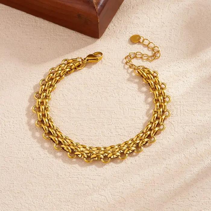 DIEYURO Bracelet Chunky Plaqué Or 18K Style Hip Hop Audacieux pour Femme, Chaîne de Main Épaisse en Acier Inoxydable Étanche, Bijou Cadeau