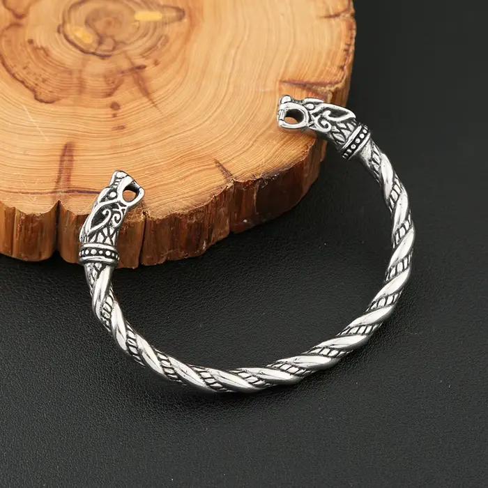 Vikings – Bracelet Double Dragon en acier inoxydable pour hommes et femmes, Punk, mode, manchette, classique, Vintage, bijoux animaux