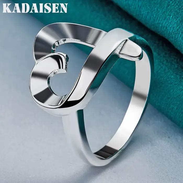 Cœur en argent sterling 925 6-10 #   Bague pour femmes, bijoux de charme à la mode pour les amoureux des mariages et des fêtes