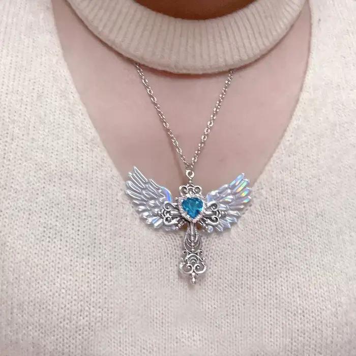 Collier ras du cou Y2K en cristal en forme de cœur, style punk, pour femme, accessoire sexy gothique à la mode coréenne, avec pendentif ailes et croix