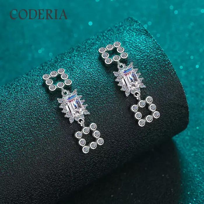 Boucles d'oreilles en argent regardé 925 plaqué or blanc 18 carats pour femme, couleur D véritable, taille émeraude, 1 carat, moisanite, pompon, bijoux de luxe