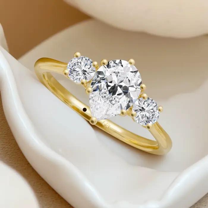 Bague en diamant Moissanite pour femme, or 14 carats, forme de larme, D VVl's, coupe brillante, véritable M585, mariage, fiançailles, cadeau de fête
